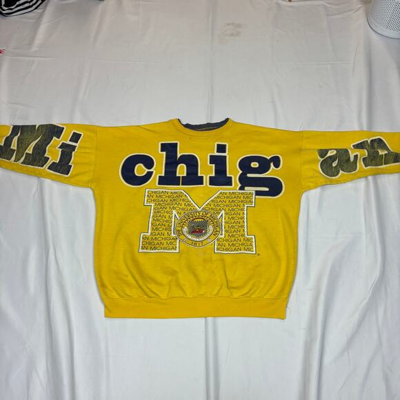 Vintage University of Michigan Spellout Sweatshirt Calhoun Crewneck 80s 90s - Picture 2 of 13